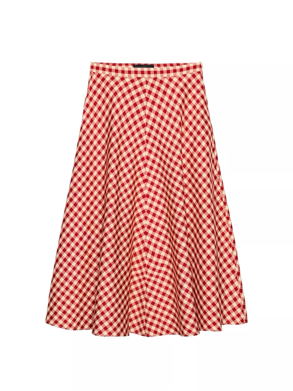 NWT Zara Red Gingham Plaid Cape Picnic Midi Skirt Size M